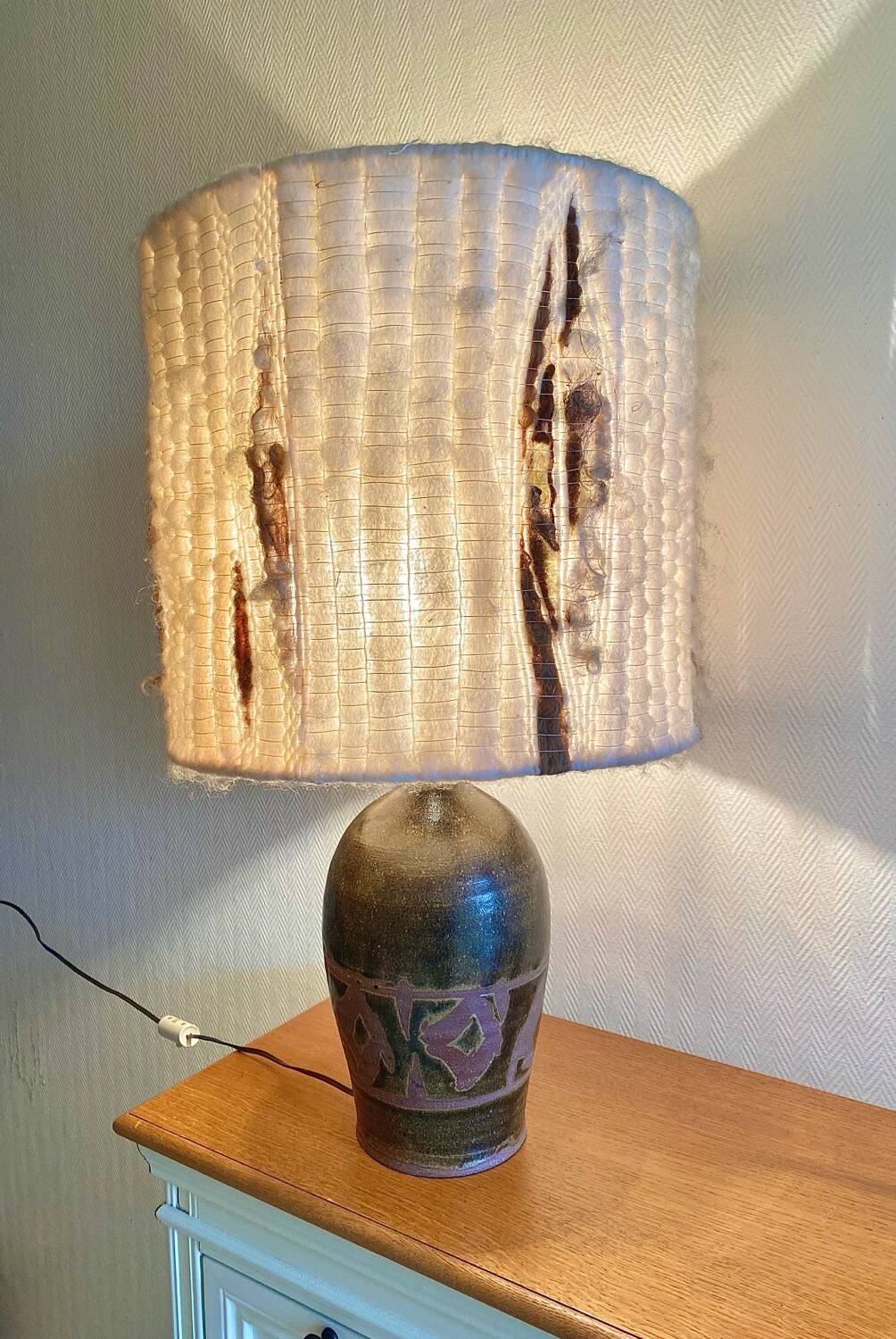 Large 60s lamp in stoneware and wool
