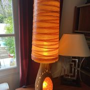 Lampe Accolay en terre cuite, abat jour résine à double éclairage, 1960