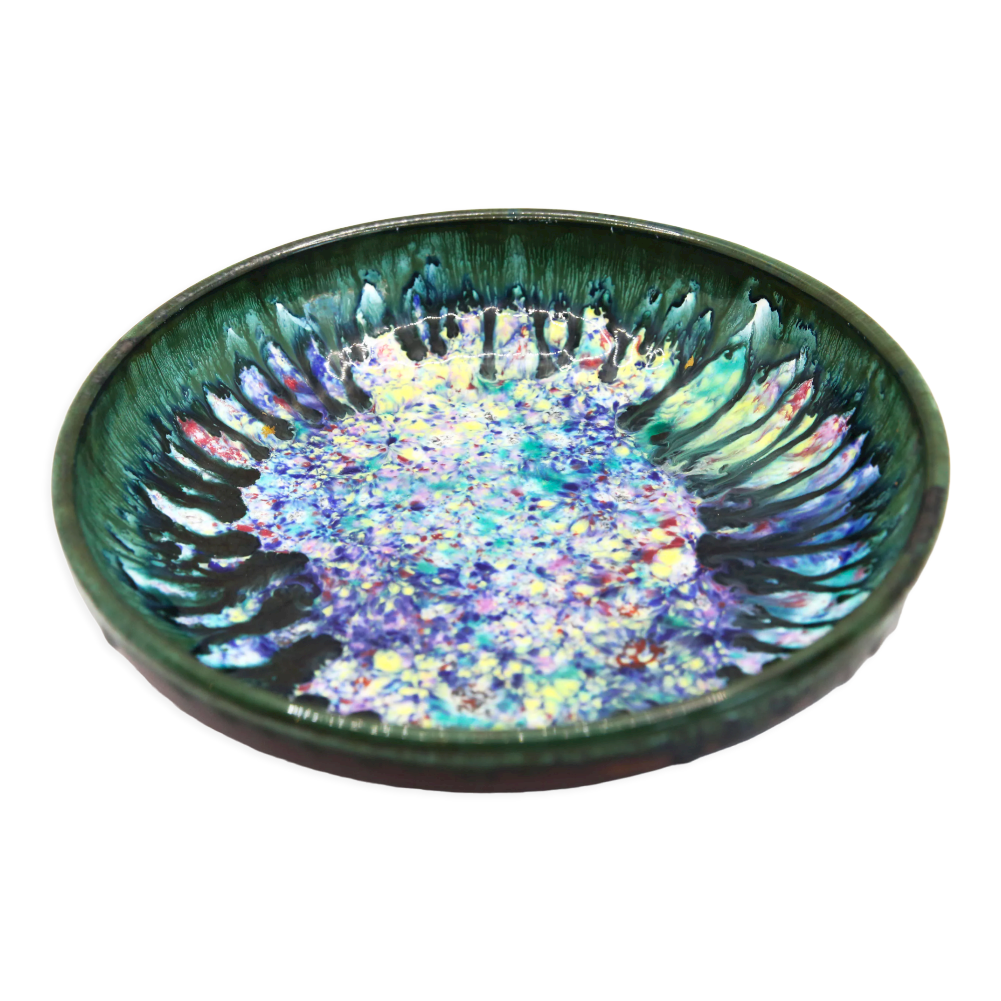 Morvan ceramic dish with multicolored flames