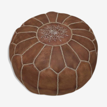 Moroccan chocolate leather pouf