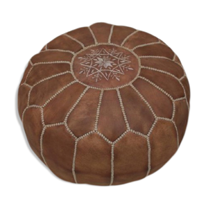Pouf marocain en cuir chocolat