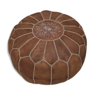 Pouf marocain en cuir chocolat