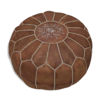 Moroccan chocolate leather pouf