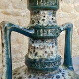 Blue ceramic floor lamp, Fat Lava, double lighting, 70s