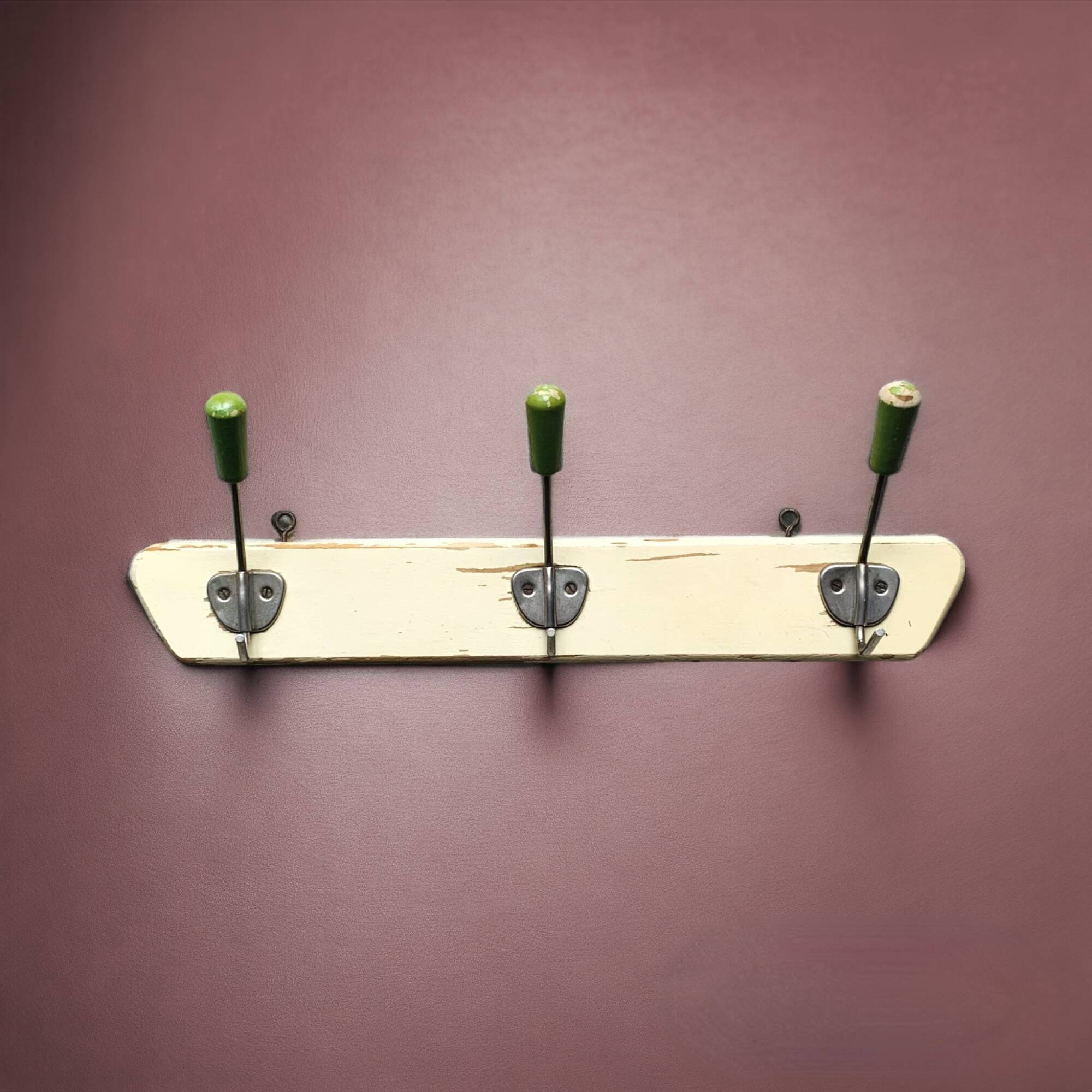 Vintage wooden wall coat rack - 3 hooks