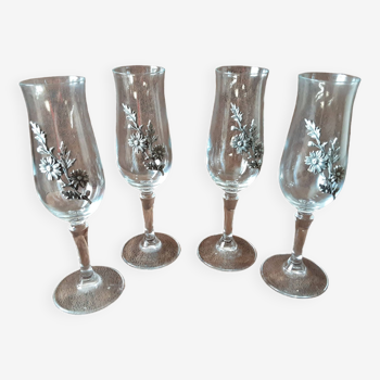 Set of 4 crystal champagne flutes