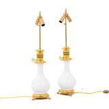 Pair of white and bronze porcelain lamps, circa 1880