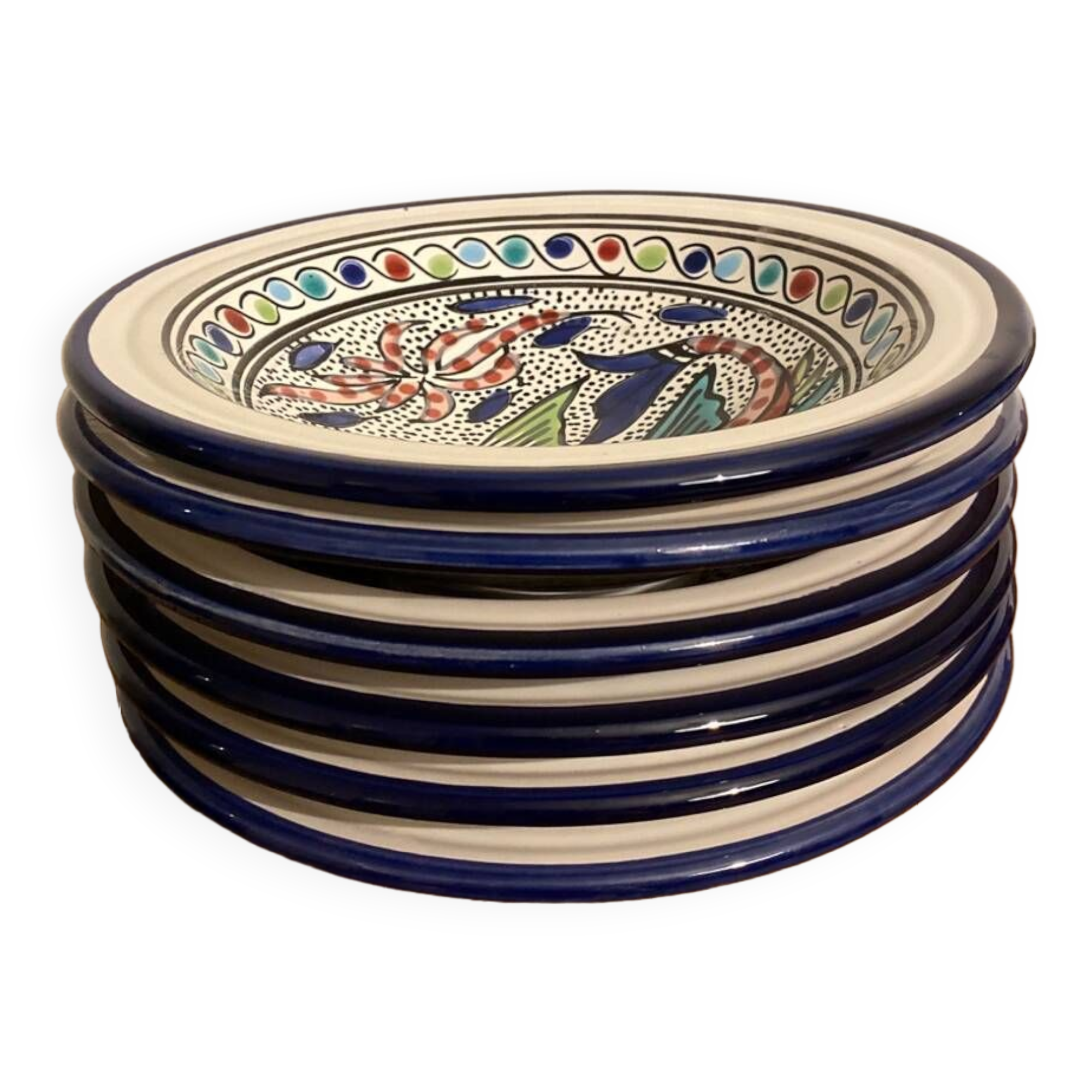 Service of 6 ethnic fish pattern soup plates