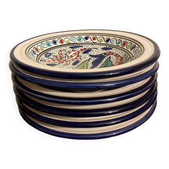 Service of 6 ethnic fish pattern soup plates