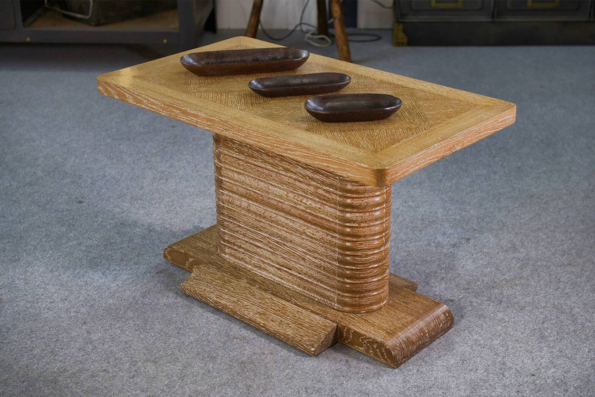 Oak side table attributed to Gaston Poisson, 1960s.