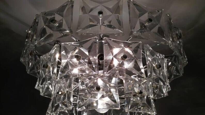 Big Design Glass Chandelier - Kinkeldey, 1970s