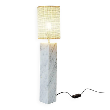 Lampe de table vintage en marbre avec nouvel abat-jour en raphia