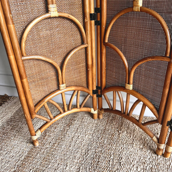 Paravent, cloison, paravent en rotin bambou vintage.