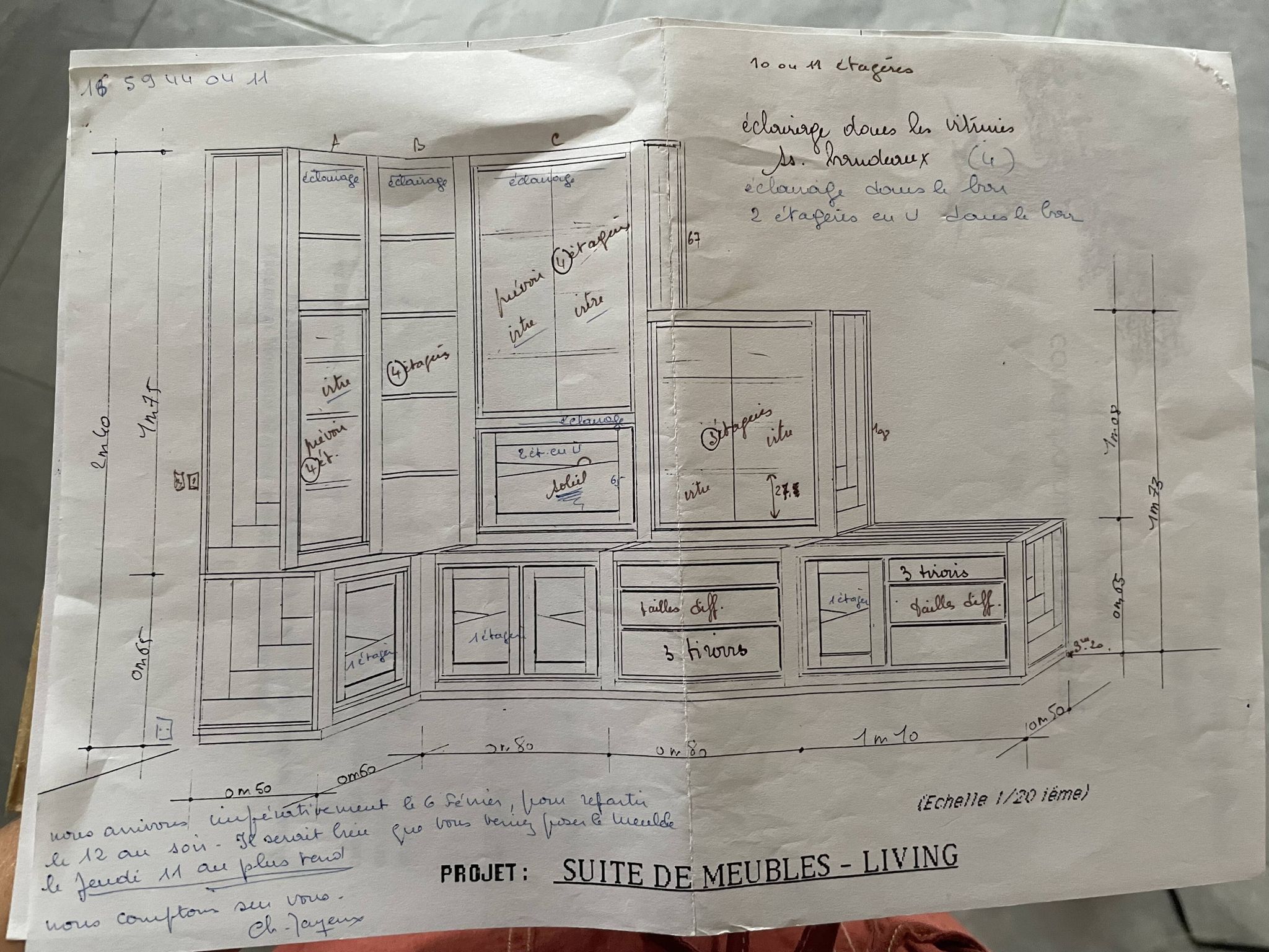 Commode étagère buffet d'angle en orme massif desmarchelier
