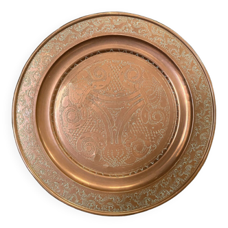 Oriental tray in copper or brass engraved XXth