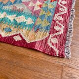Afghan kilim rug colored red pink blue yellow diamond handmade wool