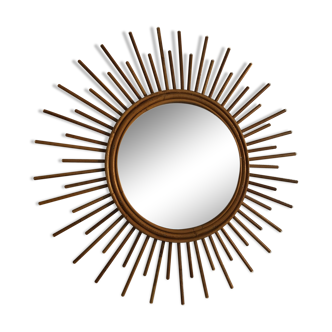 Miroir soleil rotin vintage 1960 - 52 cm