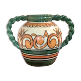 Henriot Quimper ball vase orange green arabesques