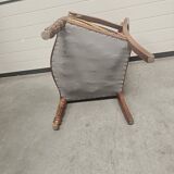 Antique armchair in multi-colored striped velvet with turned legs