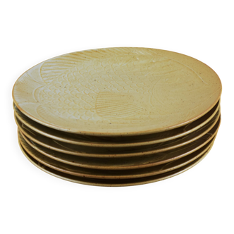 Lot de 6 assiettes motif poisson grès de France