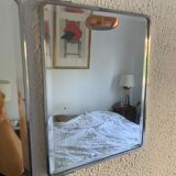 Vintage mirror 1930 triptych beveled barber iron gray - 28 x 69 cm