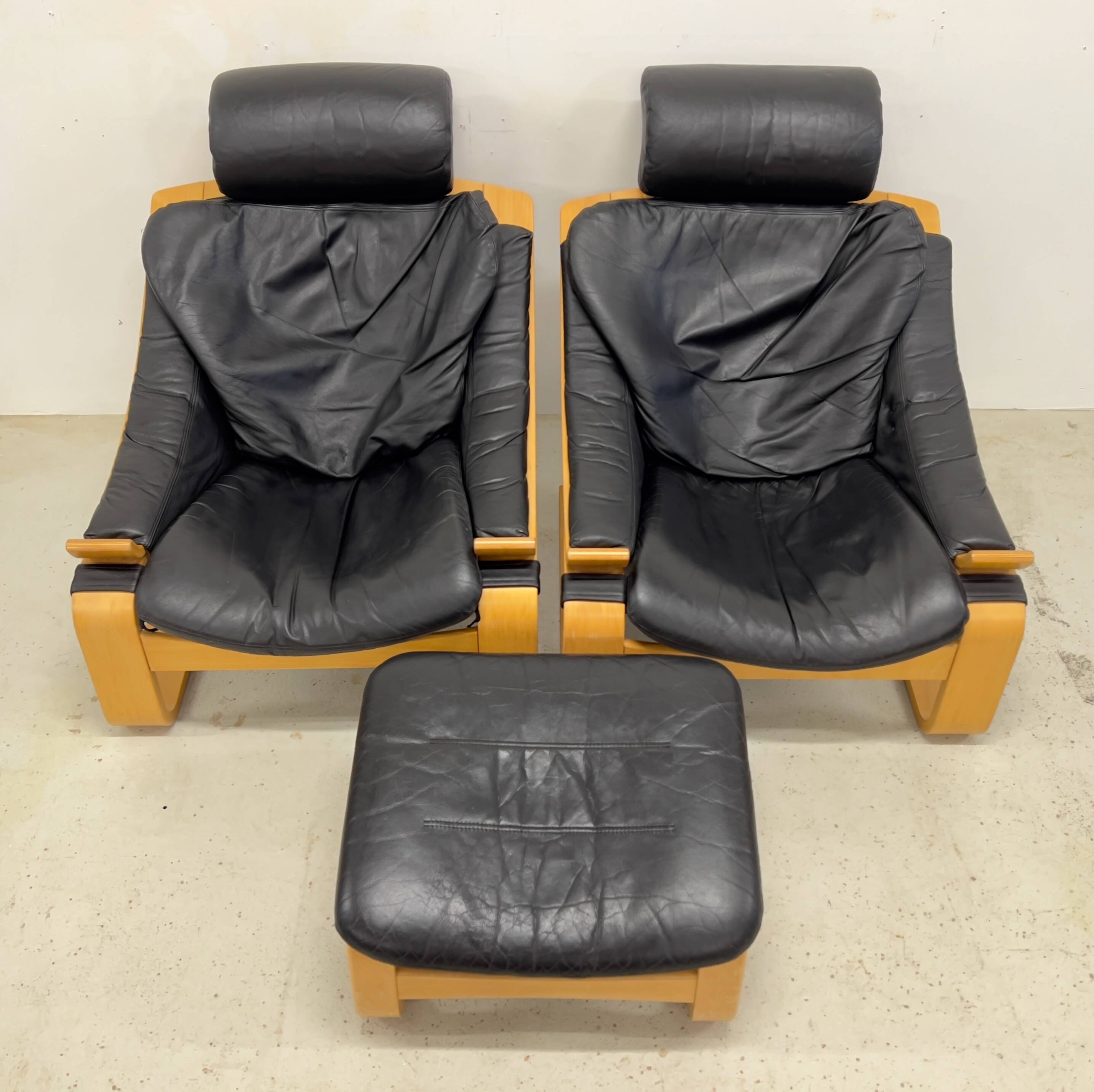 Swedish Kroken Lounge Chairs & Ottoman by Åke Fribyter for Nelo, 1970s