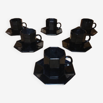 Série de 6 tasses & sous tasses esso collection noire france vintage #a538