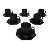 Series of 6 cups & saucers esso collection noire france vintage #a538