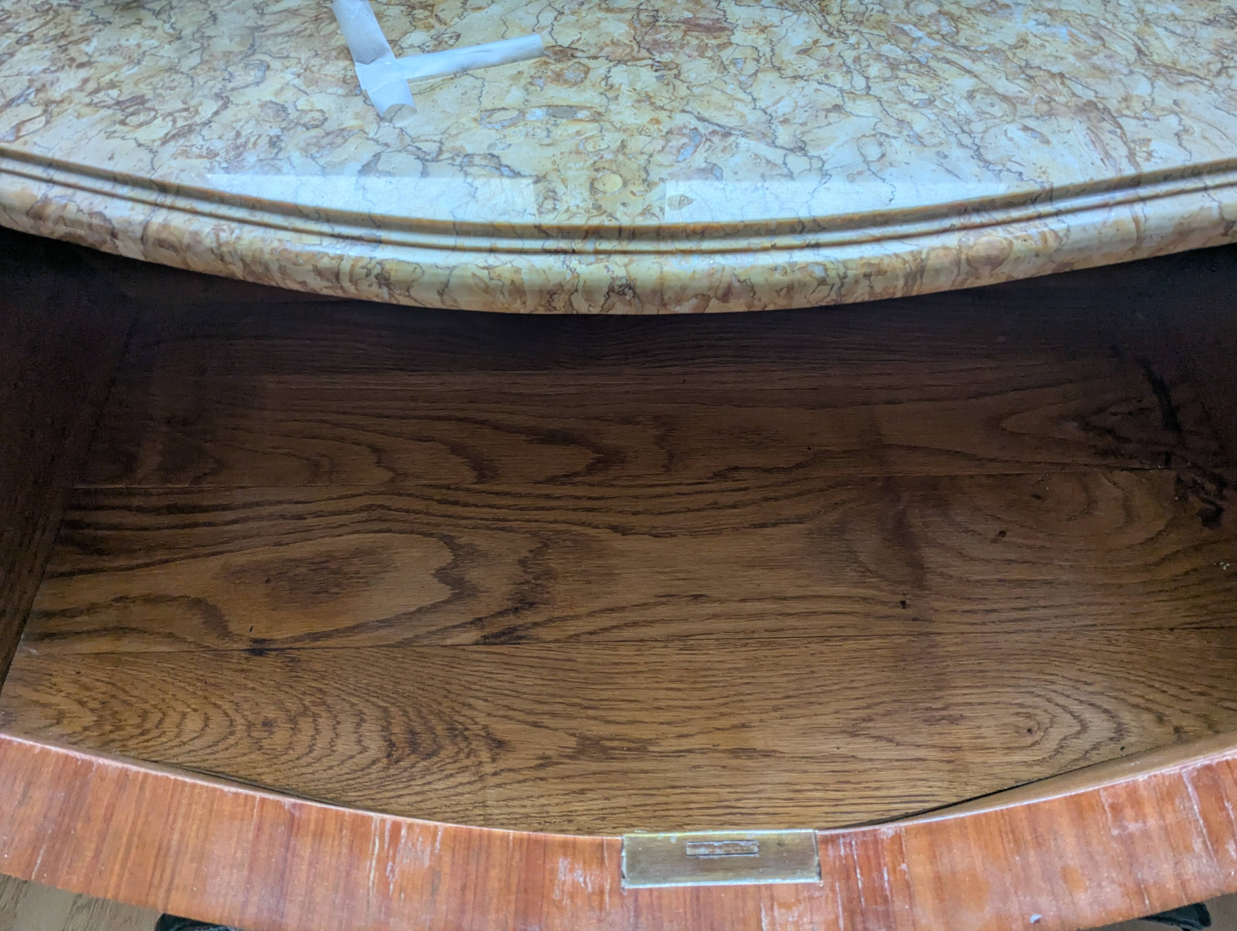 Curved commode in Louis XV style – marquetry & marble – bronze fittings