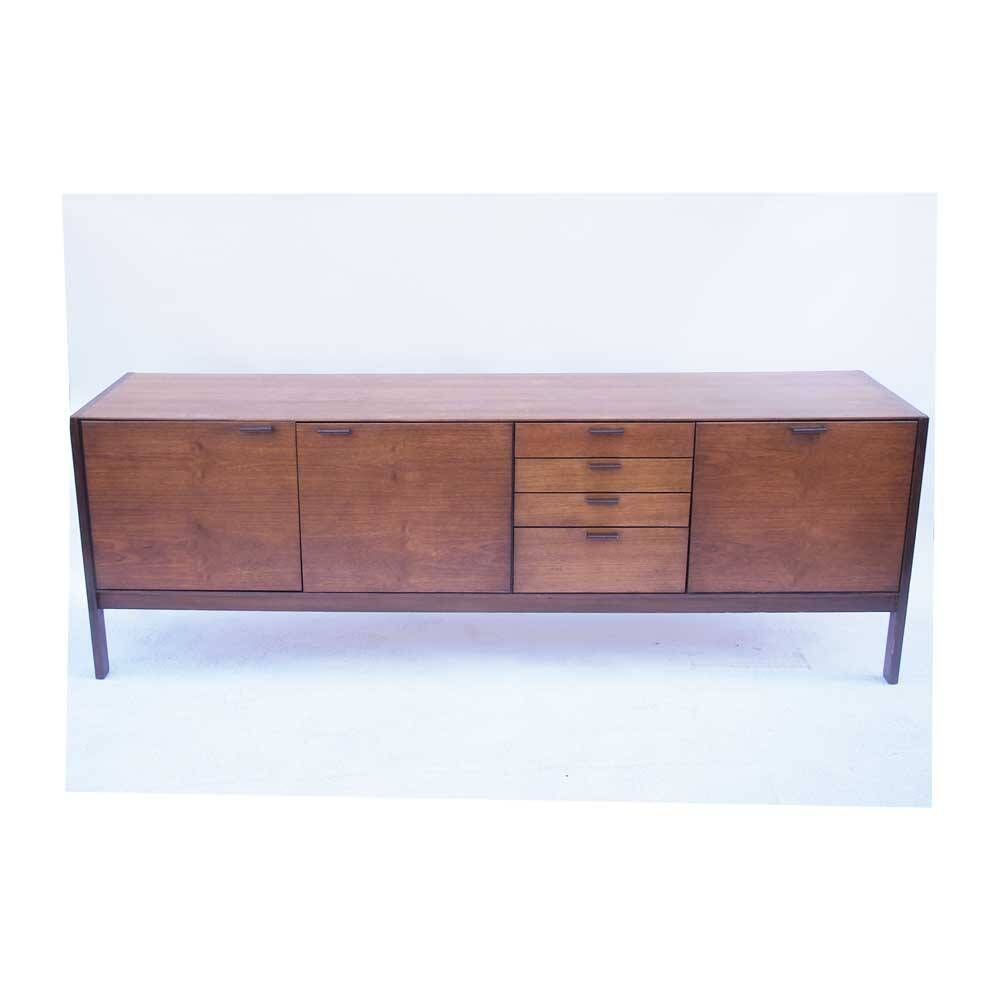 Long Scandinavian vintage teak and leather sideboard