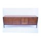 Long Scandinavian vintage teak and leather sideboard