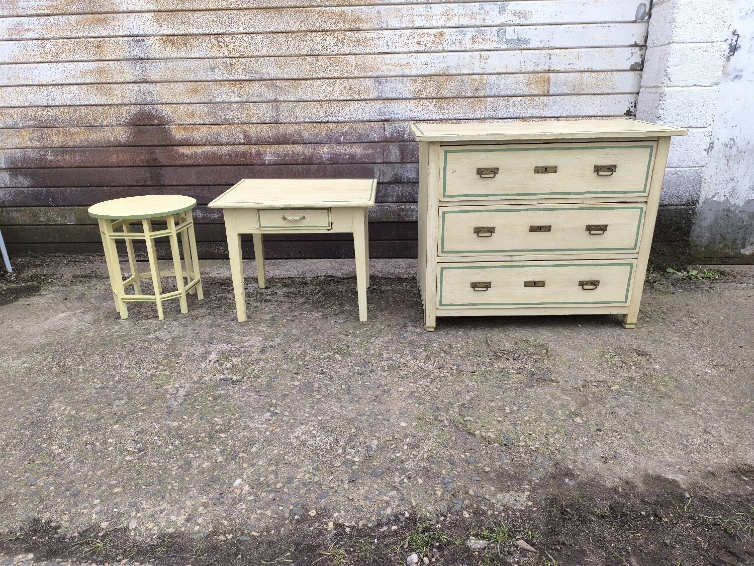 Yellow and green patinated pedestal table by a local artist