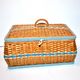 Book basket - vintage stitch box in woven rattan and blue scoubidou 1960 worker