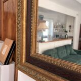 Golden Rectangular Wall Mirror Wood Louis XVI Style Acanthus Leaf Pearled