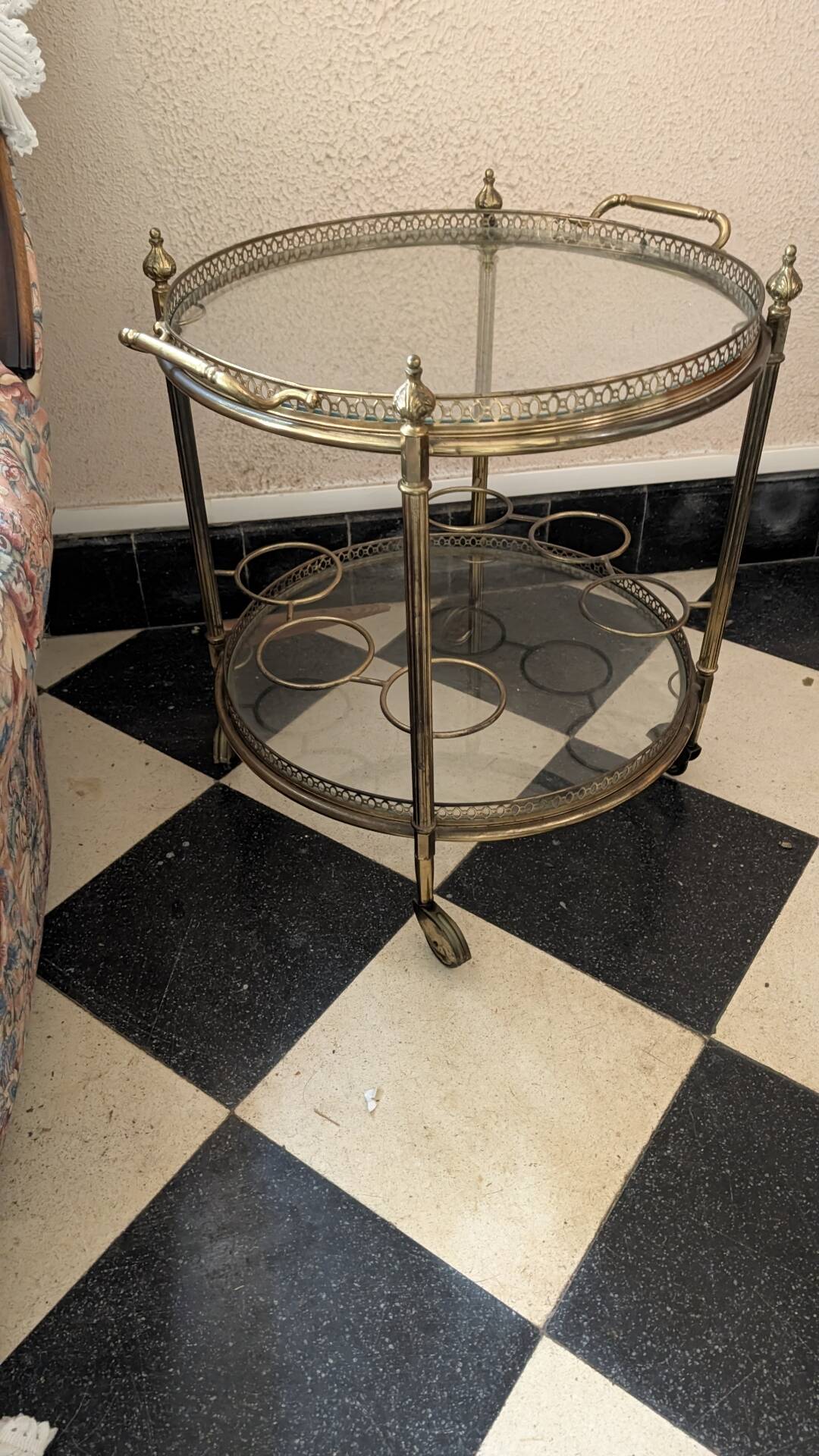 Desserte chariot bar en laiton et verre