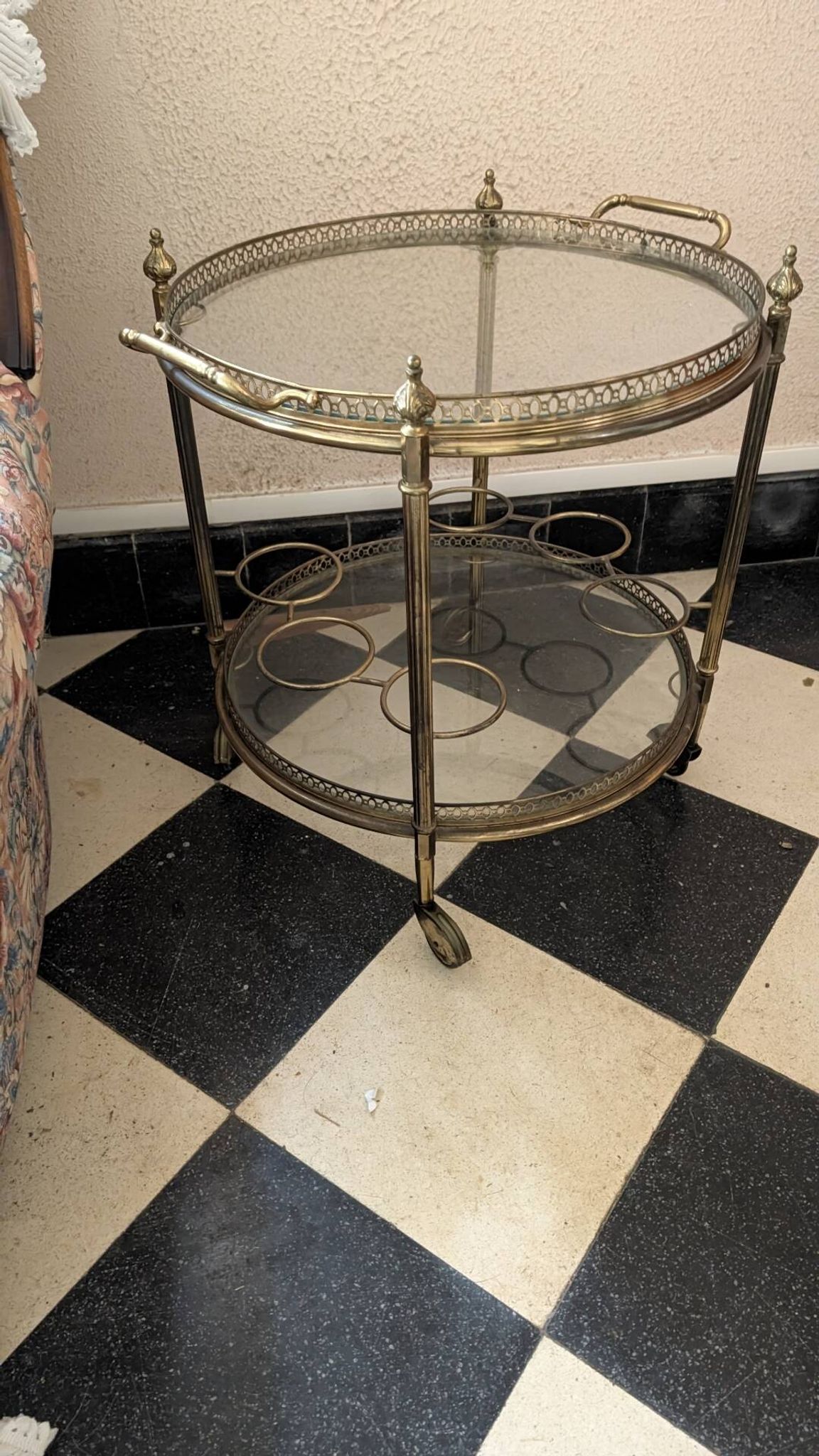 Brass and glass bar cart