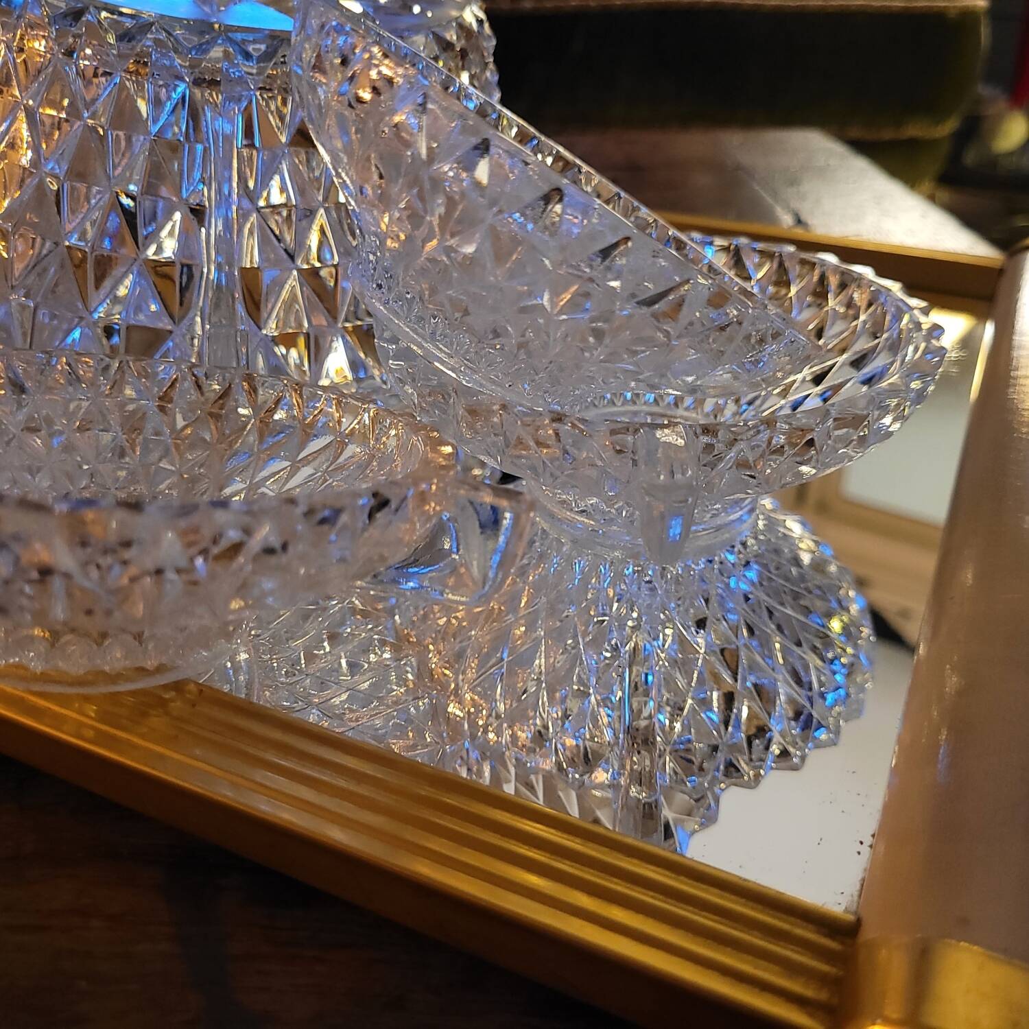 Cut Glass Dessert/Punch Bowls - Diamond Style