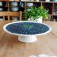 Pie dish on foot, in slip with blackberry decoration