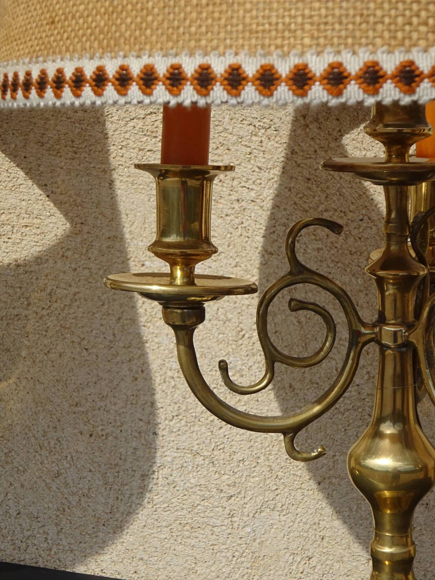 Antique copper candlesticks, mounted as lamps