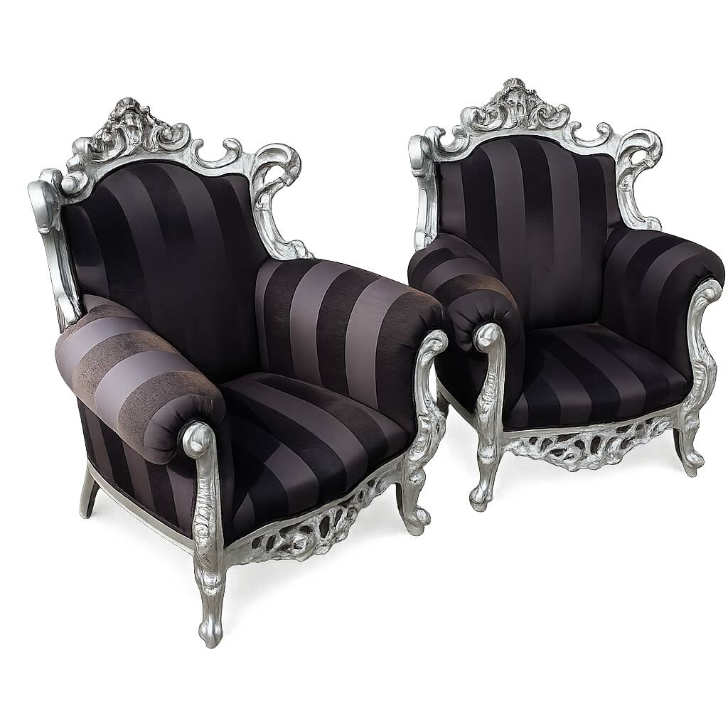 A pair of vintage armchairs, 1980s, lacquered wood and fabric