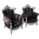 A pair of vintage armchairs, 1980s, lacquered wood and fabric