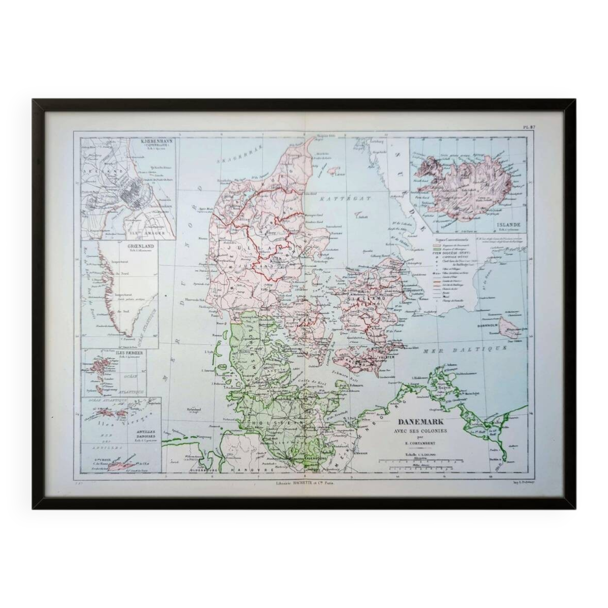 Denmark and dependencies, period map, 1887, Authentic