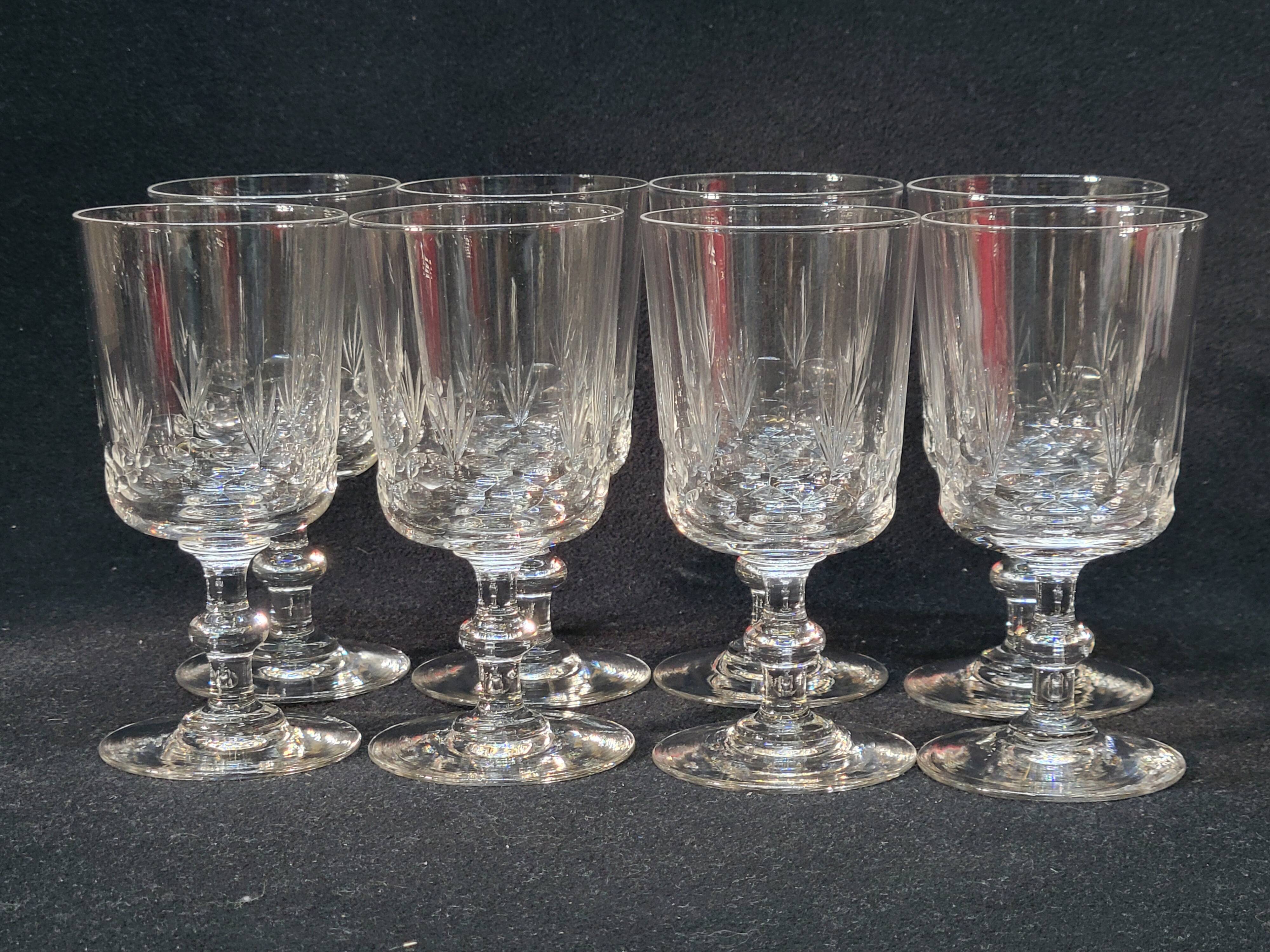 8 antique baccarat crystal wine glasses cut engraved 10742