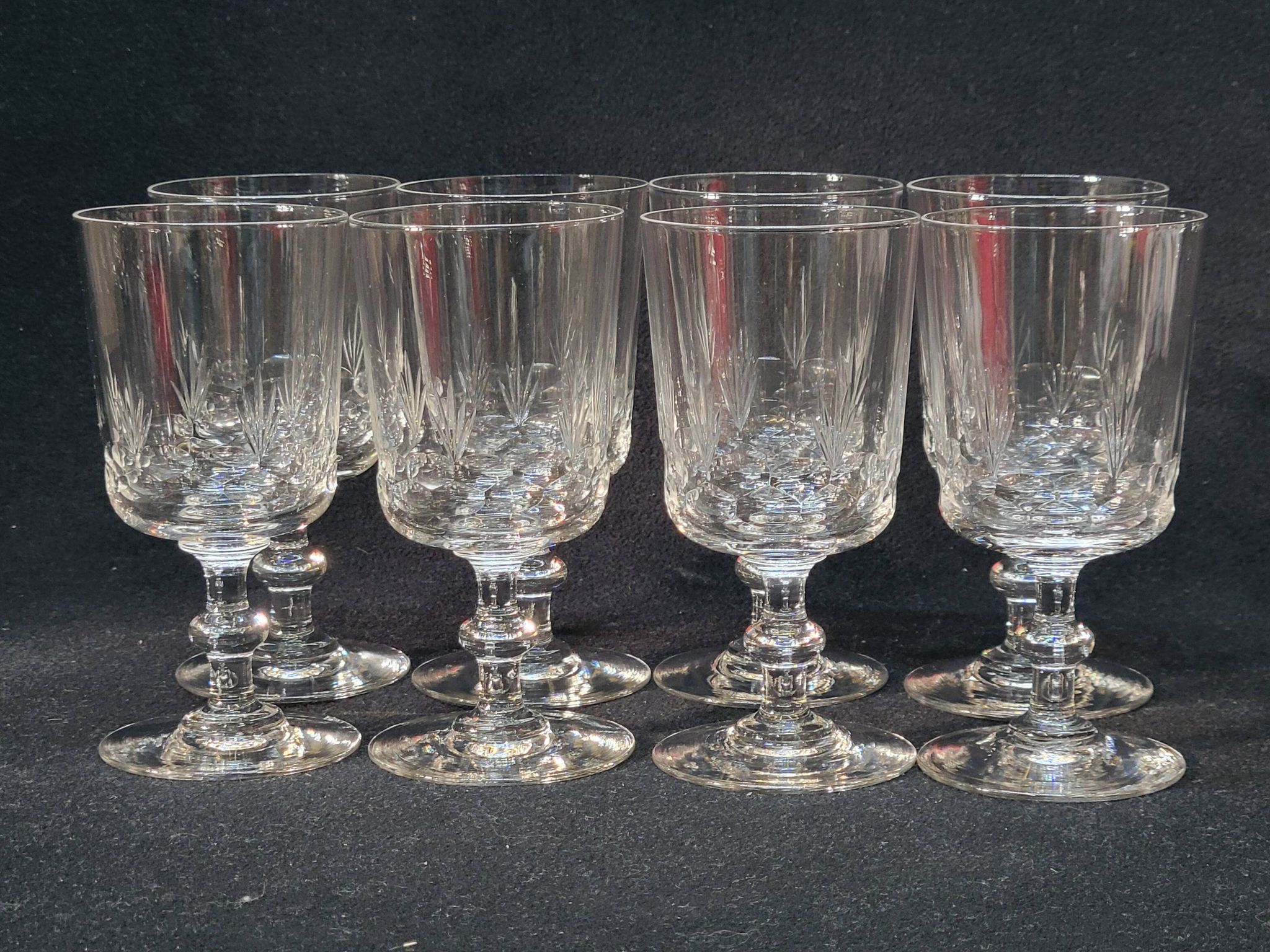 8 antique baccarat crystal wine glasses cut engraved 10742