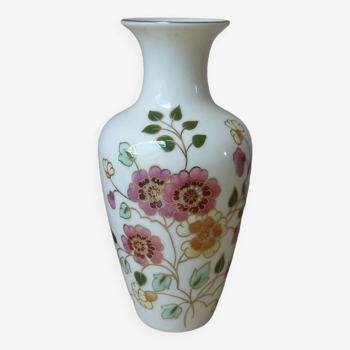 Vintage small Zsolnay porcelain vase with flowers and butterfly hand painted Hungary