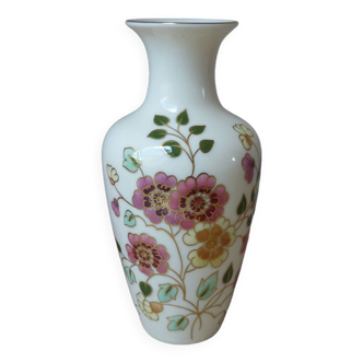 Vintage small Zsolnay porcelain vase with flowers and butterfly hand painted Hungary