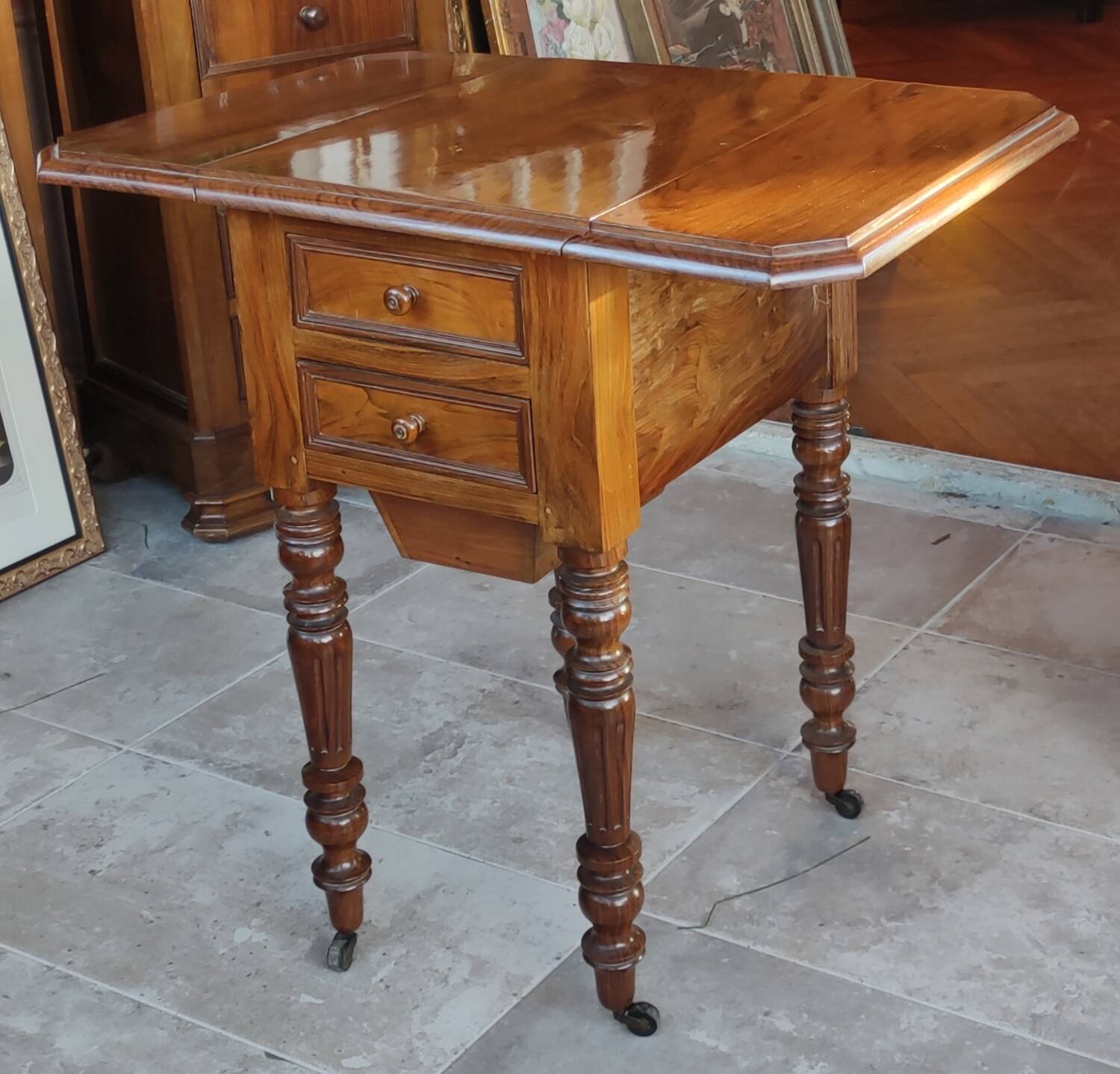 Old bedside table with drop flaps furniture louis xvi style/19th century