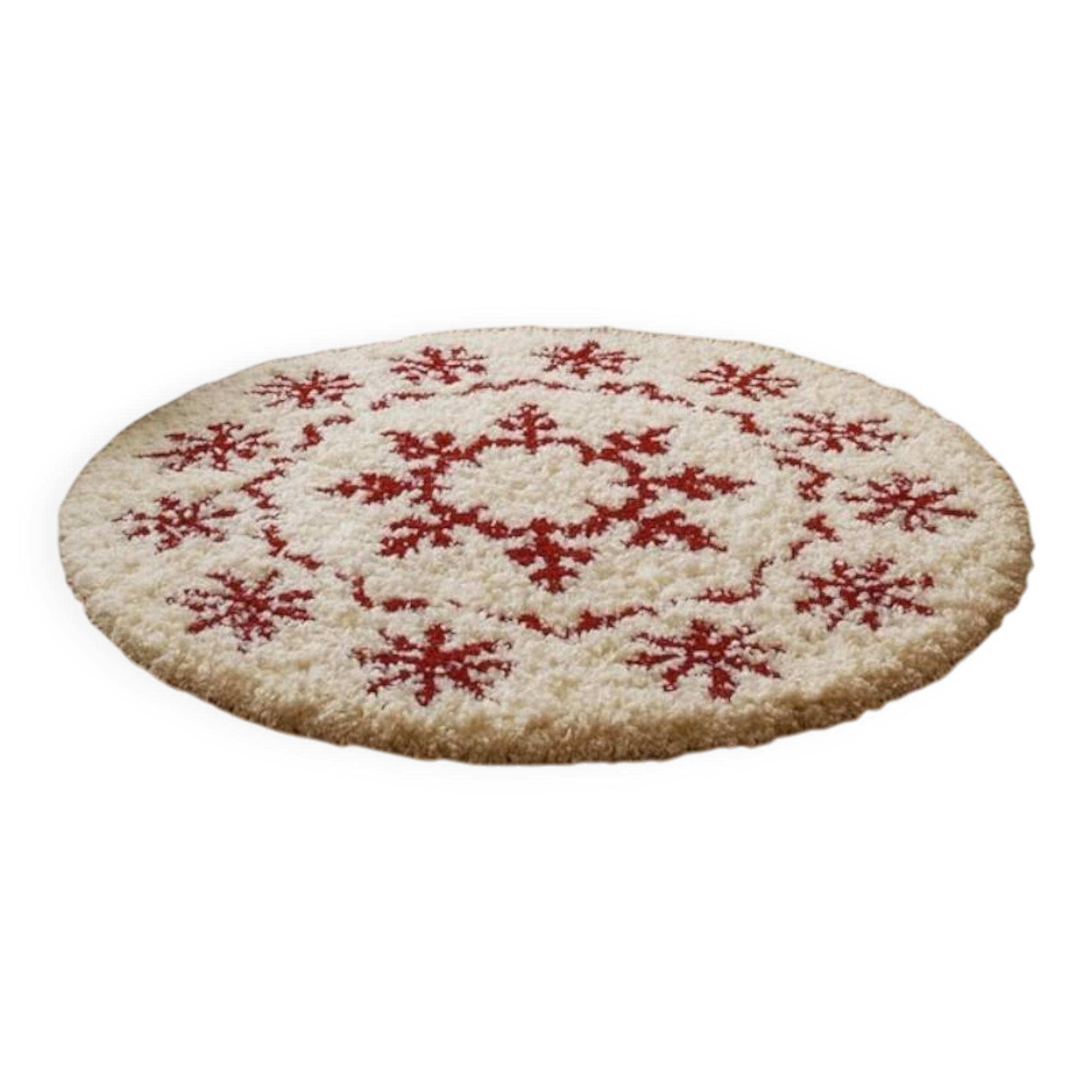 Handmade Moroccan Wool Snowflake Rug: Red & White Christmas Decor 200X200cm