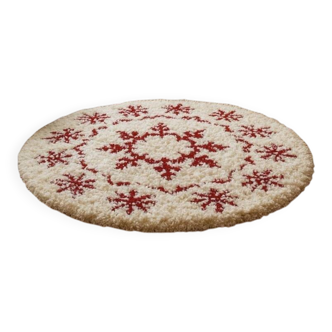 Handmade Moroccan Wool Snowflake Rug: Red & White Christmas Decor 200X200cm