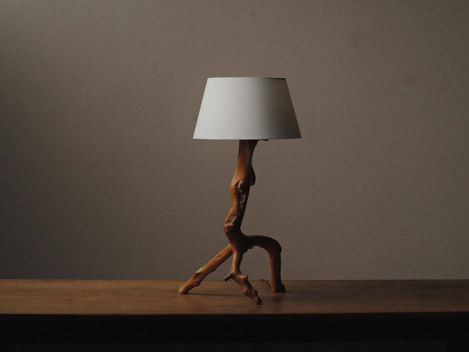 Brutalist lamp in olive wood, Provence, 1970s